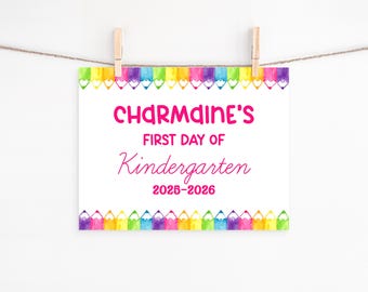 Personalized First Day of School Sign Editable, Rainbow Colors Girls Back To School Photo Prop Sign Printable, End of School Autograph Sign