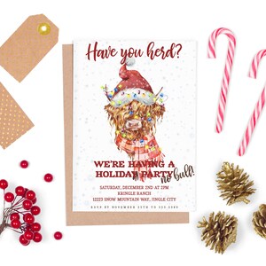 Highland Cow Christmas Party Invitation Editable, Funny Christmas Brunch Invitation Printable, Christmas Cookie Swap Invites, Holiday Party