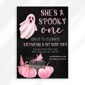 Spooky One Birthday Invitation Girl Editable, Pink Halloween First Birthday Invite Girl Printable, Booday Birthday Theme 1st Birthday Party