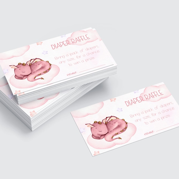Editable Pink Dragon Baby Shower Diaper Raffle Tickets Printable Card For Baby Shower Game Bring A Pack Of Diapers Dragon Theme Baby Shower