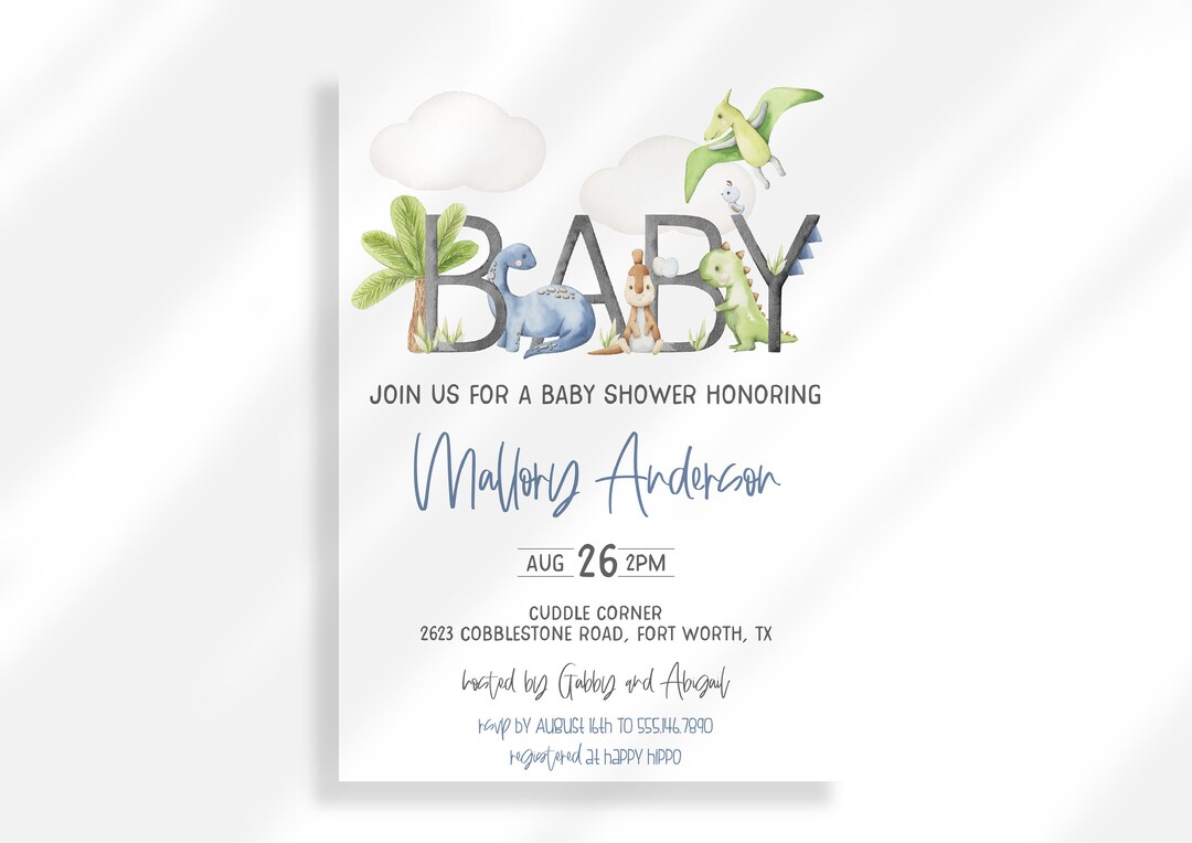 Editable Dinosaur Baby Shower Invitation Digital Download Dinosaur Theme Baby Shower Shower T