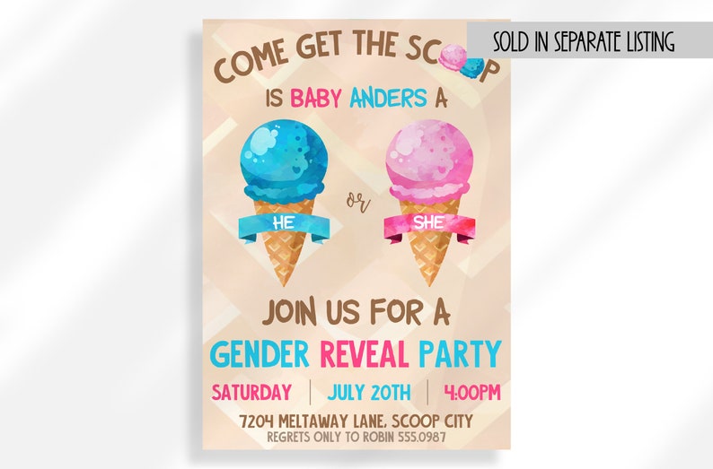 Editable Whats the Scoop Gender Reveal Invitation Digital Download Ice