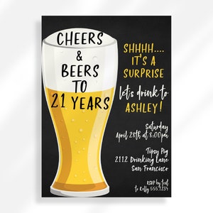 Editable 21st Birthday Invitation for Instant Digital Download | Printable Invitation Template | 40th 50th Birthday | Cheers And Beers