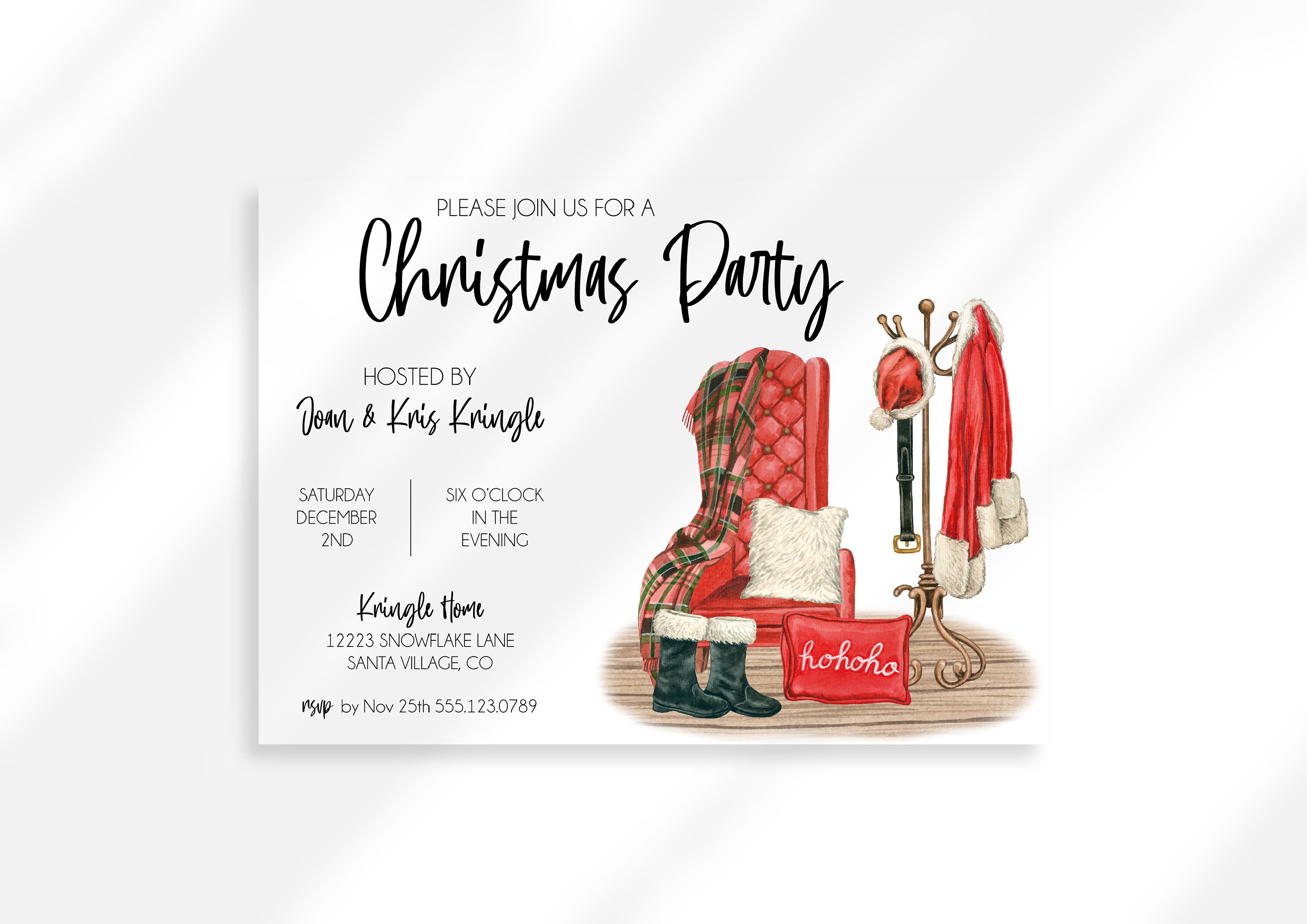 Editable Vintage Christmas Invitation Annual Holiday Party Invitation Santa Hat Christmas Party ...
