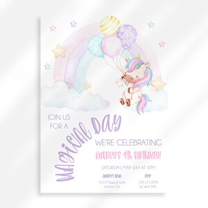 Editable Unicorn Birthday Invitation Instant Download | Magical Birthday Party | Rainbow Unicorn Party Invitation For Girl | Magical Unicorn