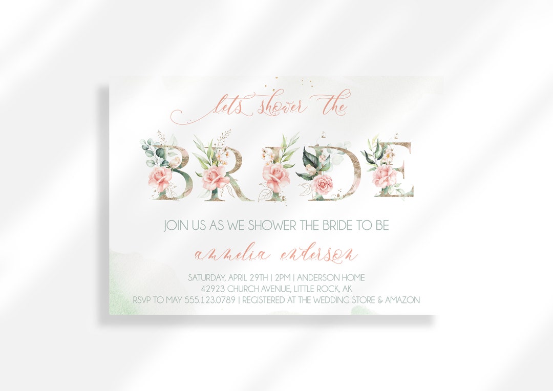 Editable Floral Bridal Shower Printable Invitation Template Pink Bridal