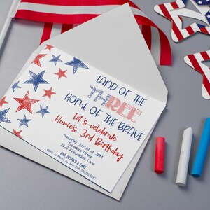 Third Birthday Invite Digital Download Boys, Red White Blue Birthday Theme, Patriotic Birthday Invites, 4th of July Birthday Party Invite