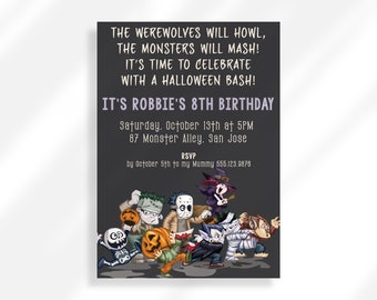 Editable Halloween Birthday Party Invitation for Instant Digital Download | Printable Invitation Template | Monster Mash Birthday Invitation