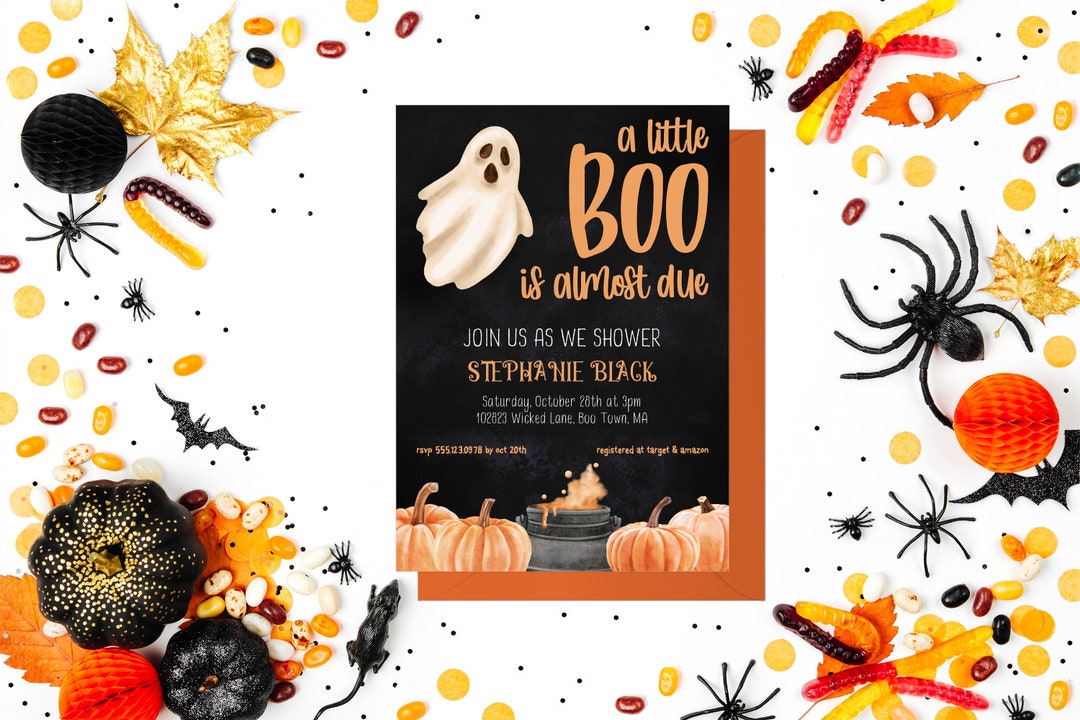 October Boo Editable A Little Boo is Almost Due Baby Shower Invitation Gender ...