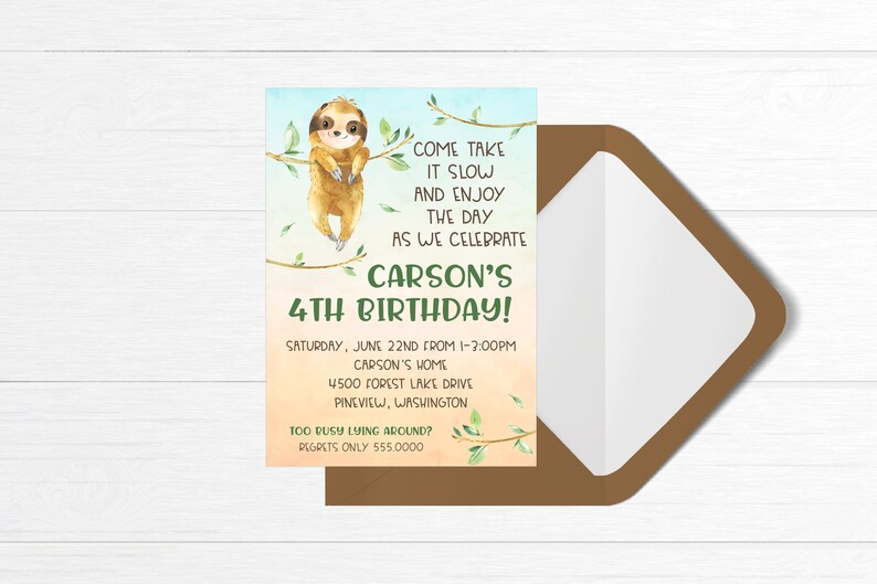 Editable Sloth Birthday Invitation for Instant Digital Download ...