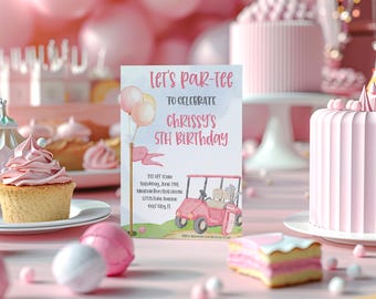 Lets Par Tee Golf Birthday Invitation Pink Golf Putt Putt Birthday Invite Girl Editbale, Mini Golf Birthday Party Invitation girl Printable