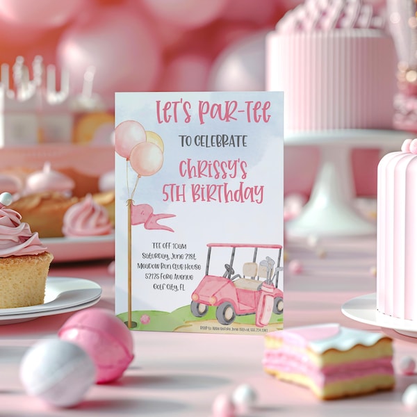 Lets Par Tee Golf Birthday Invitation Pink Golf Putt Putt Birthday Invite Girl Editbale, Mini Golf Birthday Party Invitation girl Printable