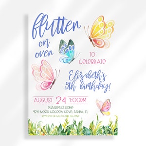 Invito di compleanno con farfalla modificabile per download digitale istantaneo/modello di invito stampabile/invito di compleanno per ragazza svolazzante
