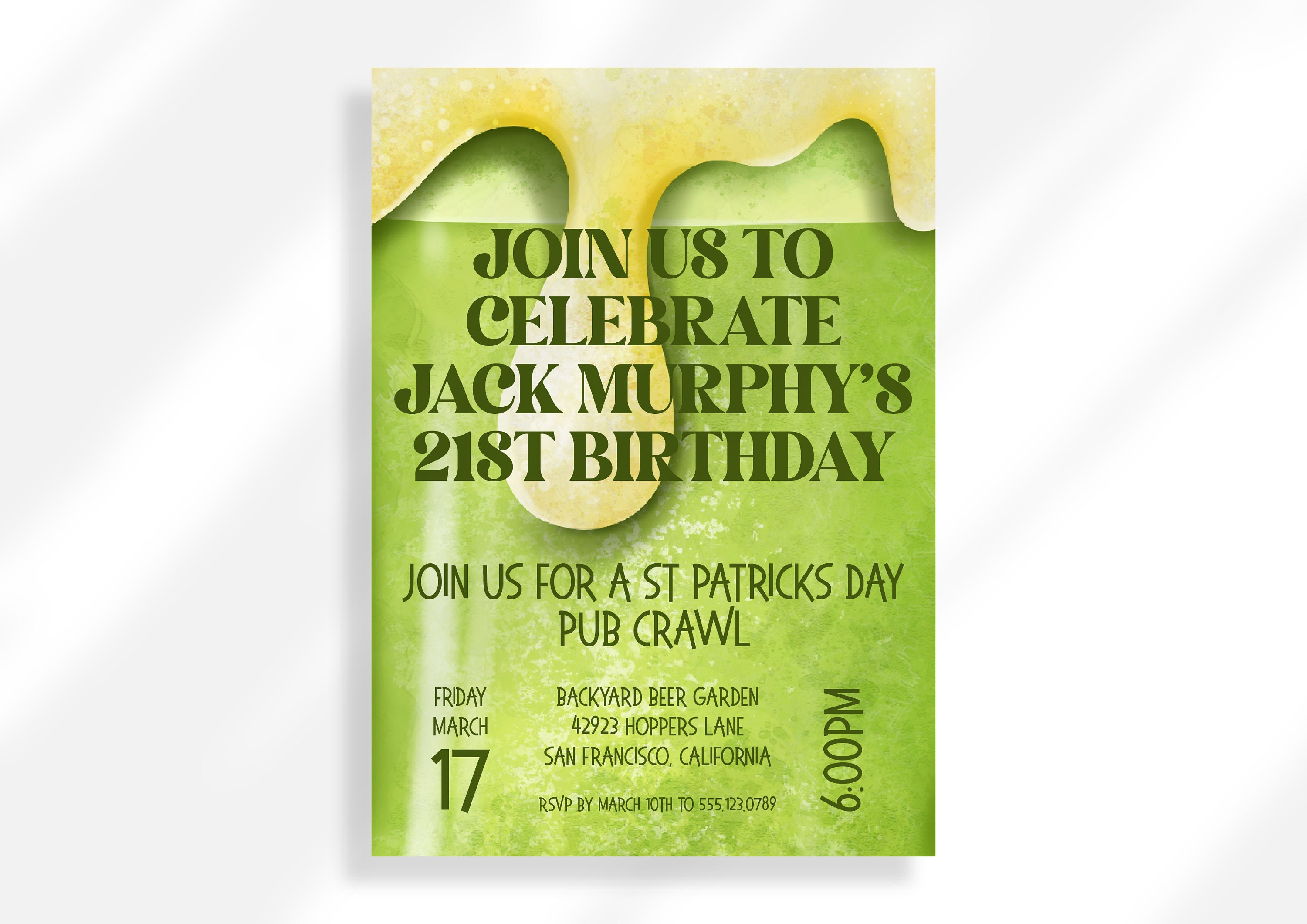Editable 21st Birthday Invitation Template Green Beer Invite