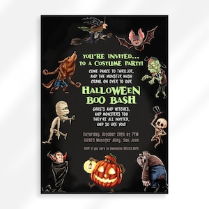 Editable Halloween Party Invitation Instant Download | Halloween Bash Invite | Monster Mash Birthday Invitation | Halloween Costume Party
