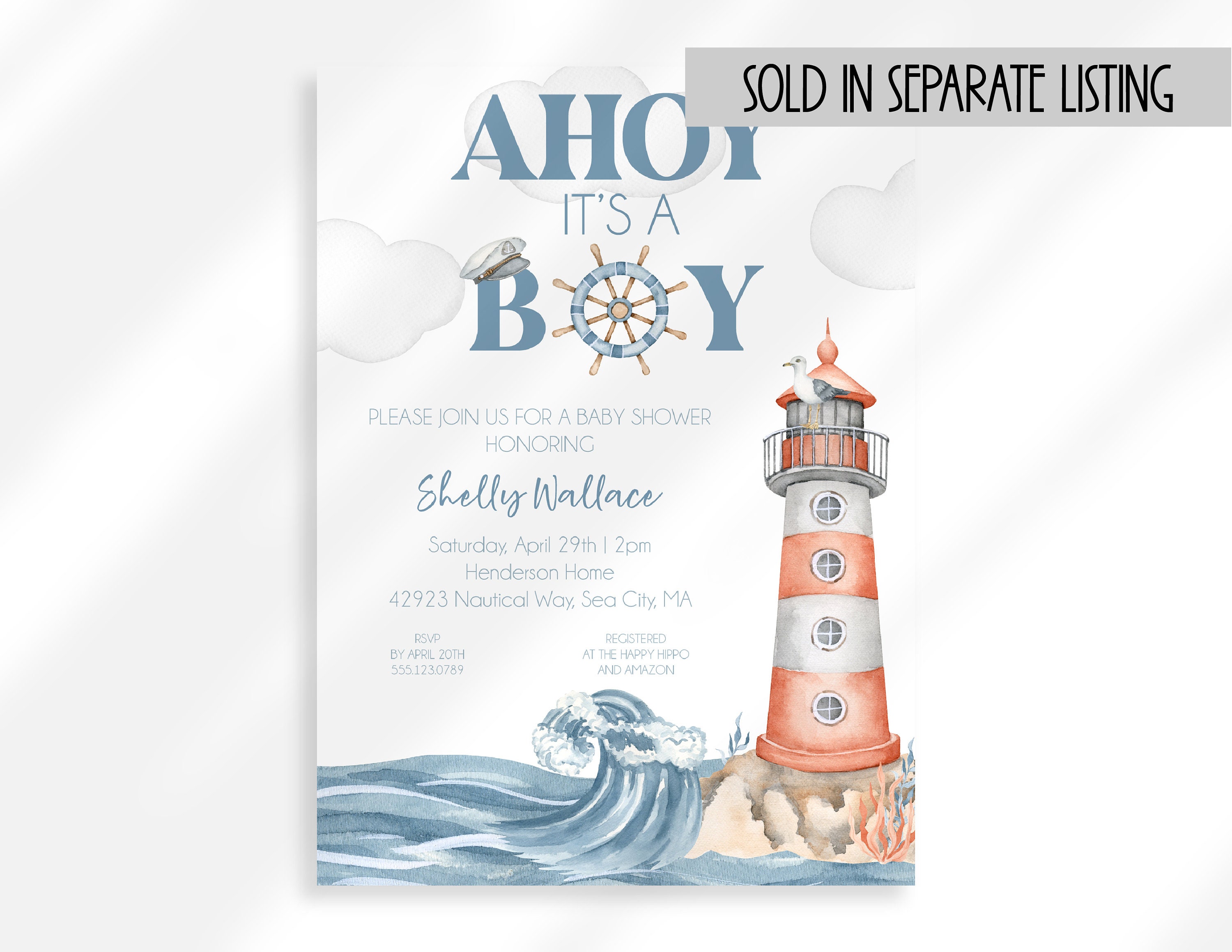 Editable Ahoy Its A Boy Baby Shower Invitation Nautical Theme Baby