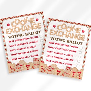 Editable Gingerbread Cookie Exchange Voting Ballots | Holiday Cookie Swap Awards Cards | Cookie Voting Ballot Cards | Holiday Cookie Contest