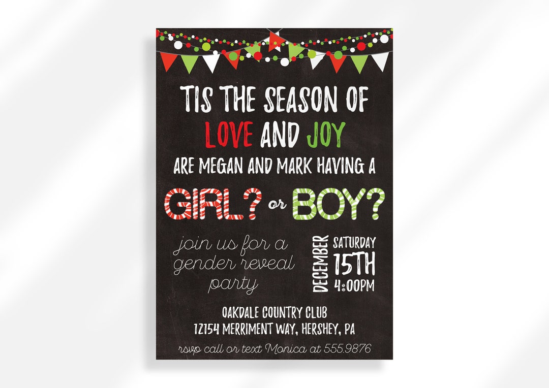 Editable Christmas Gender Reveal Invitation for Instant Etsy