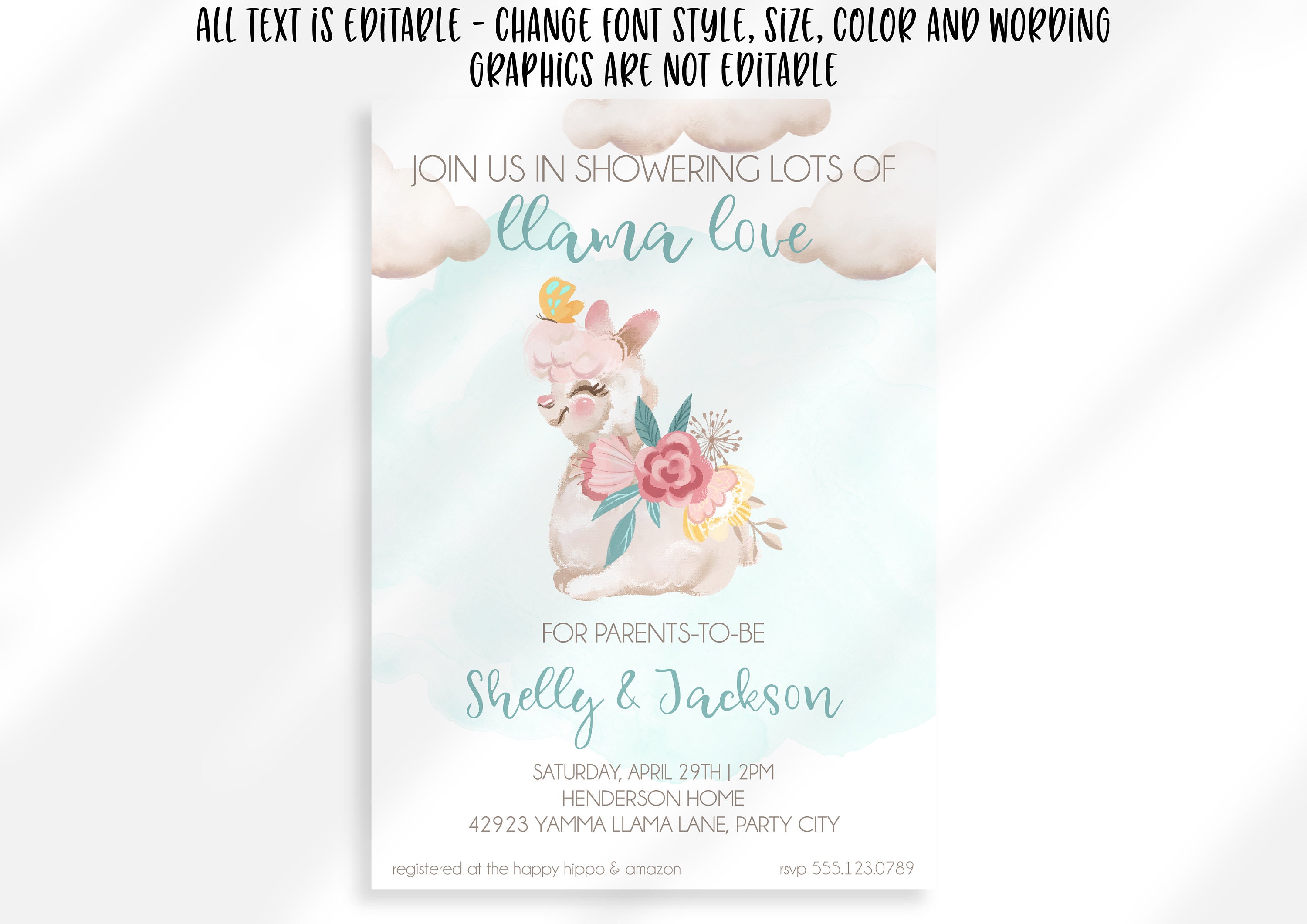 Editable Llama Baby Shower Invitation Digital Download Girl - Etsy