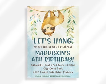 Editable Sloth Birthday Invitation for Instant Digital Download | Printable Invitation Template | Boy Birthday Invitation Sloth Party