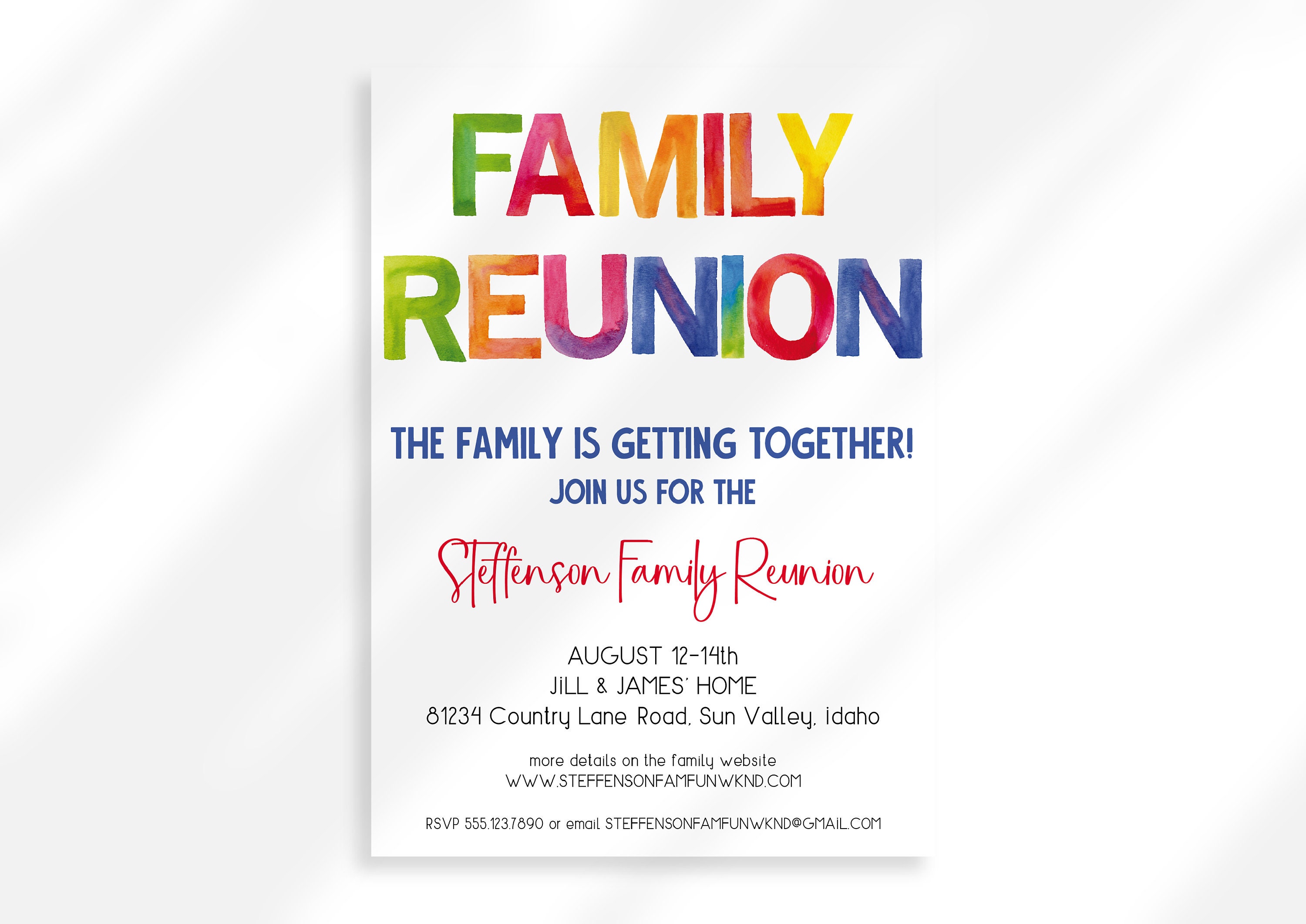 Editable Family Reunion Invitation Template | Summer Family Reunion | Family Party | Colorful Family Fun Reunion Party | Rainbow Invitation
