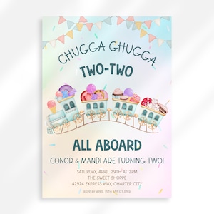 Editable Dual Birthday Party Invitation | Chugga Chugga Two Two Train Birthday Invitation | Candy Birthday Party | Train Theme Birthday
