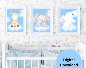Set of 3 Nursery Poster Baby Animal Prints, Safari Nursery Decor, Baby Shower Gift, Kids Room Decor, Boho Nursery, Three Piece Wall Art