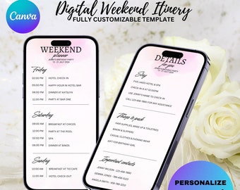 Custom Digital Weekend Events Itinerary, Social Media Weekend Plans, Wedding Itinerary, Birthday Weekend, Bachelor, Bachelorette, Hen, Canva