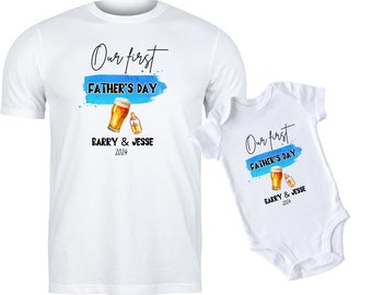 Our First Father's Day Matching Shirt, Personalised Dad and Kid Shirts, Custom First Father's Day Shirt, Cheers Dad and Baby Shirt