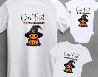 Unsere ersten passenden Halloween-Familien-Shirts im Kürbis-Zauberer-Design