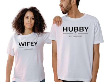 Wifey Hubby Est Shirt, Personalised Couple Matching Shirt, Honeymoon Shirts, Husband and Wife Shirt, Wife Shirt, Custom Wedding Gift