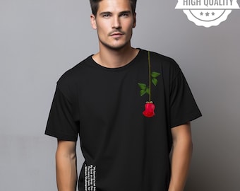 Unisex Valentine Rose-shirt, shirt rode roos, T-shirts met rozenbloemen, shirts met ronde hals, shirt met korte mouw, T-shirt liefdesroos, cadeau voor rozenliefhebber