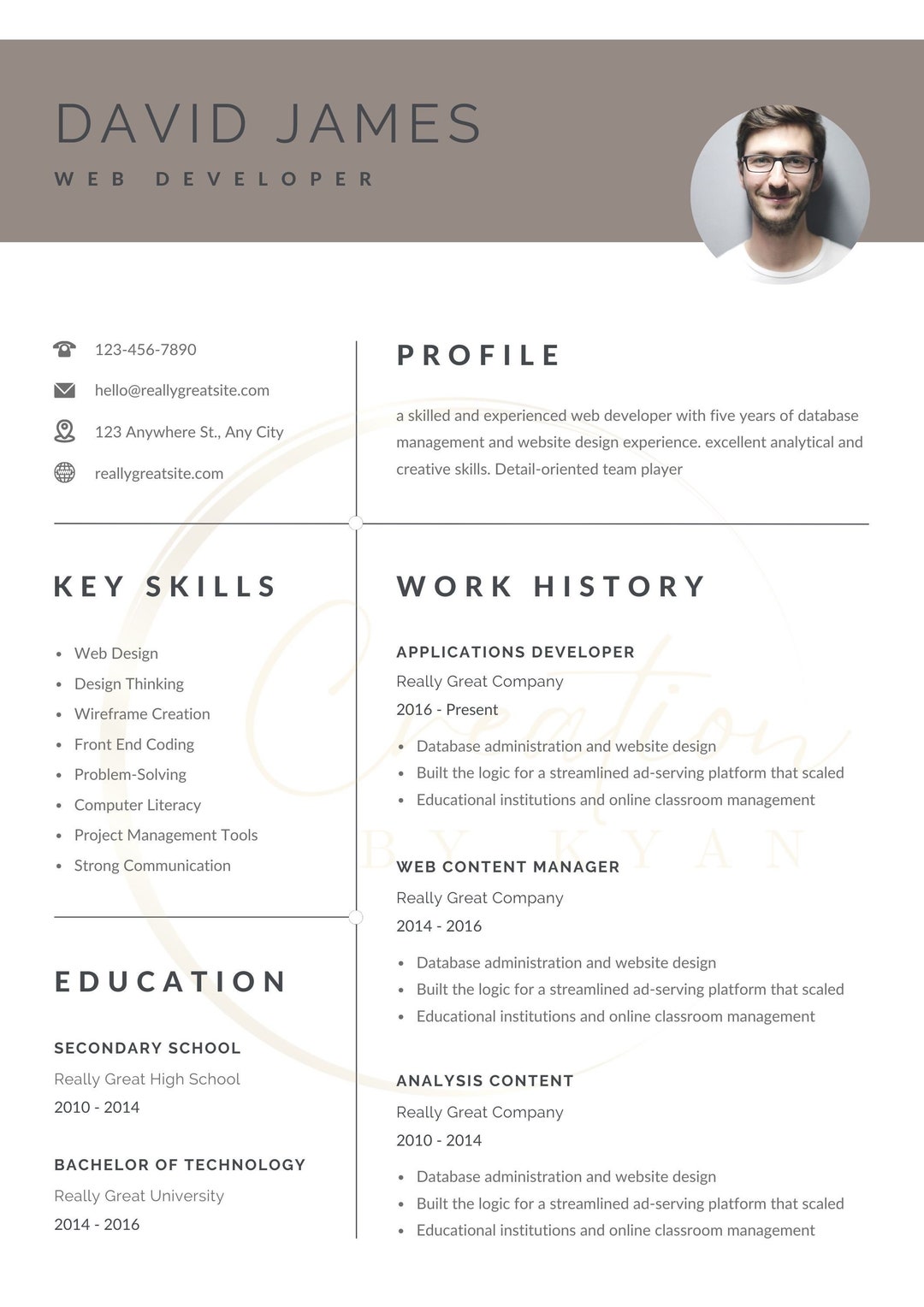 CV Template, Professional Modern Resume Template for Pages, Word ...