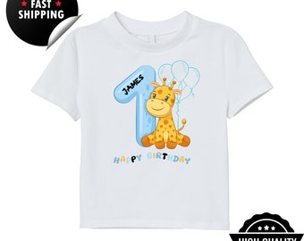 T-shirt personnalisé premier anniversaire girafe, body bébé premier anniversaire, chemise enfant anniversaire animal mignon, cadeau tenue premier anniversaire bébé