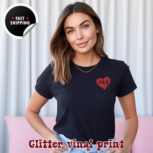 Custom Name Red Glitter Heart Pocket T-Shirt, Pocket Love Heart Shirt, Women Valentine&#39;s Day Shirt, Red Heart Tshirt, Valentine&#39;s Day Gift