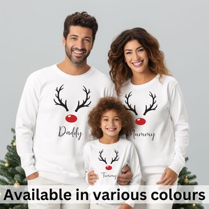 Merry Christmas Reindeer Sweatshirt, Personalised Christmas Family Name Matching Jumper, Xmas Funny Holiday Shirt, Family Christmas Gifts