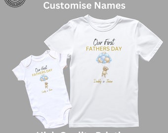 Personalised T Shirt Our First Fathers Day Baby Outfit with Hand  Matching T-Shirt Set Perfect Custom Fathers Day Gift for Daddy and Baby