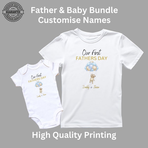 Personalised T Shirt Our First Fathers Day Baby Outfit with Hand  Matching T-Shirt Set Perfect Custom Fathers Day Gift for Daddy and Baby