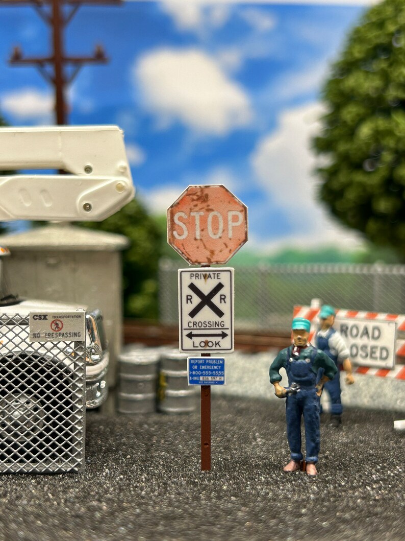 187 HO Scale Street Sign red stop Sign private Railroad Crossing Sign