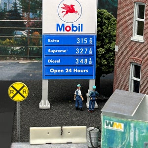 HO-1112-003 / 1:87 HO Scale Street Sign - Mobil Gas Station Gas Price