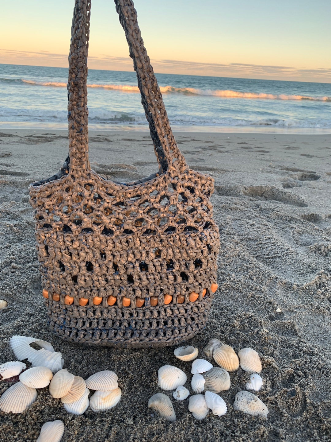 Crochet Tote Bag Plarn Eco Friendly Gift Crochet Beach Bag Boho