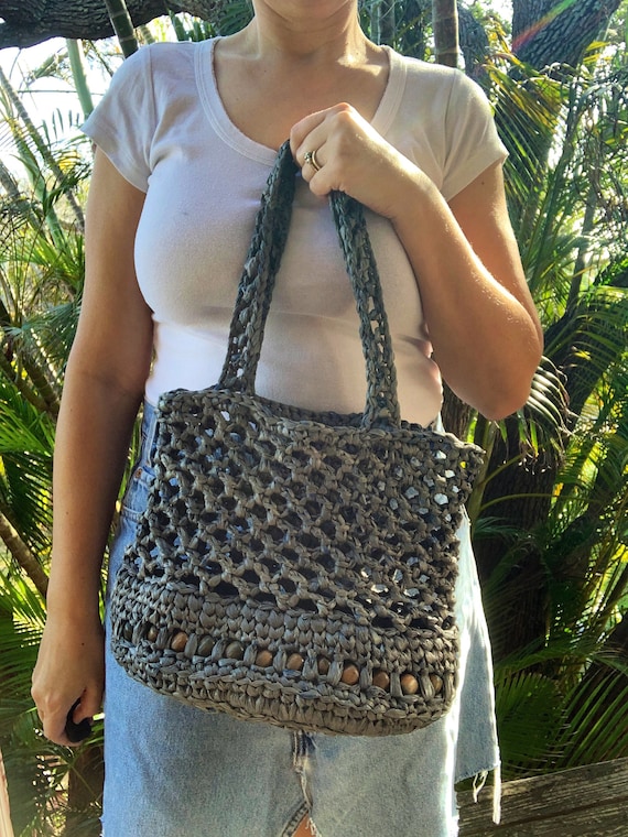 Sac en plastique recycle au Crochet fait a la main Boho sac a main au Crochet sac de plage cadeau ecologique au Crochet sac fourre tout Plarn Crochet Hippie Boho sac Etsy