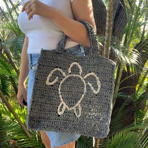 Crochet Beach Tote Bag for Her Turtle Plarn Crochet Beach Gift Crochet Recycled Plastic Bags Environment Friendly Gift Crochet Market Bag