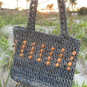Eco Friendly Gift Crochet Purse Boho bag Crochet Tote Bag Recycled Plastic Crochet Beach Bag Plarn Crochet Market Bag Hippie Purse Bohemian