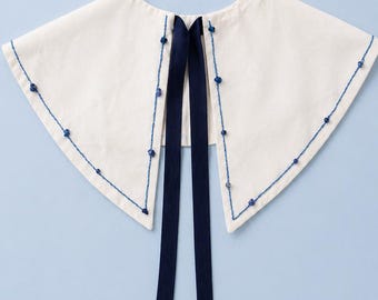 Collar desmontable bordado a mano con cuentas de minerales naturales – Collar llamativo con cinta azul