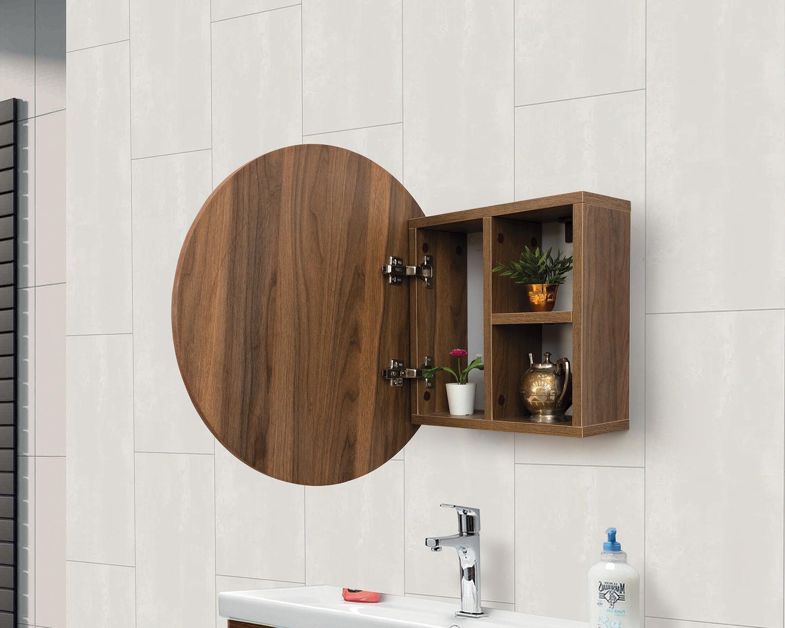 Large Round Medicine Wall Mounted Mirror With Etsy