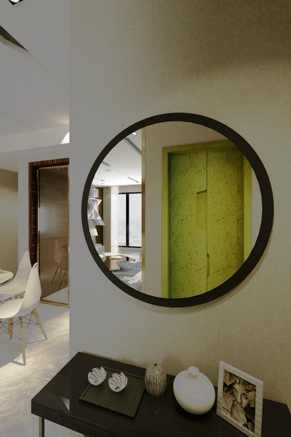 Round Mirror Wall Decor Shaped Mirrors for Bathroom Black Circle Wood Mirror  Large White Mirror for Wall Walnut Mirror for Vanity 