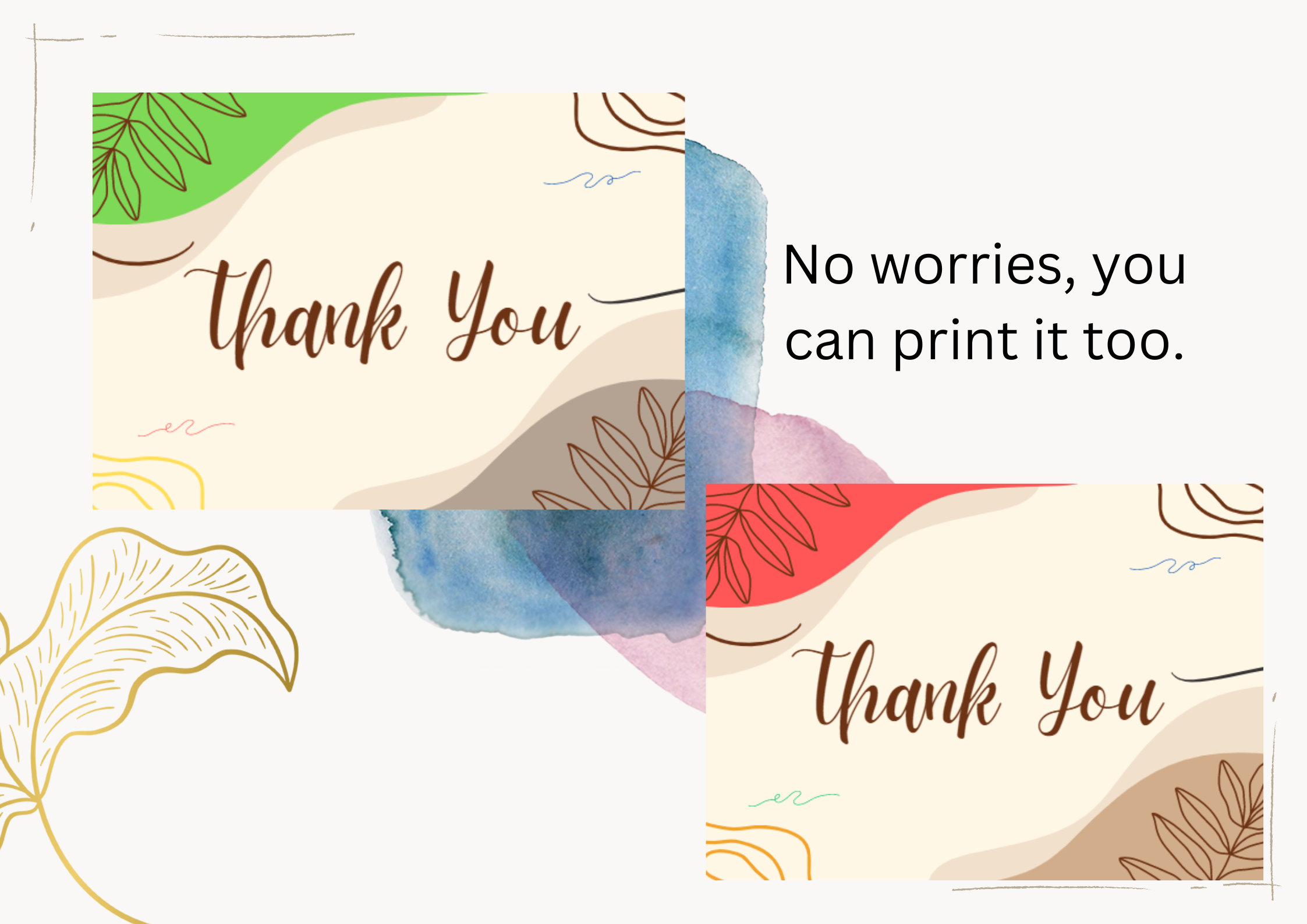 Editable Digital Thank You Card , Printable Card With Different Colours ...