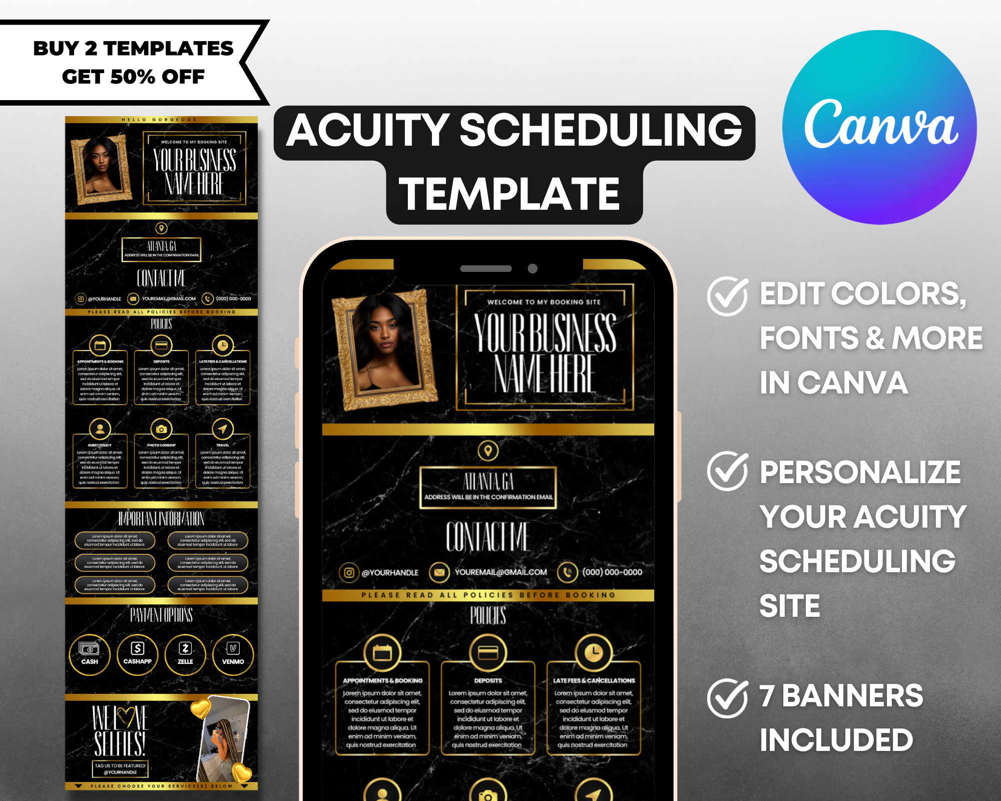 Acuity Scheduling Template | Premade Canva Template DIY | Black Acuity ...
