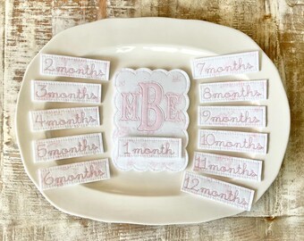 The Original Monthly Milestone Plaque with Applique Monogram | Months 1-12